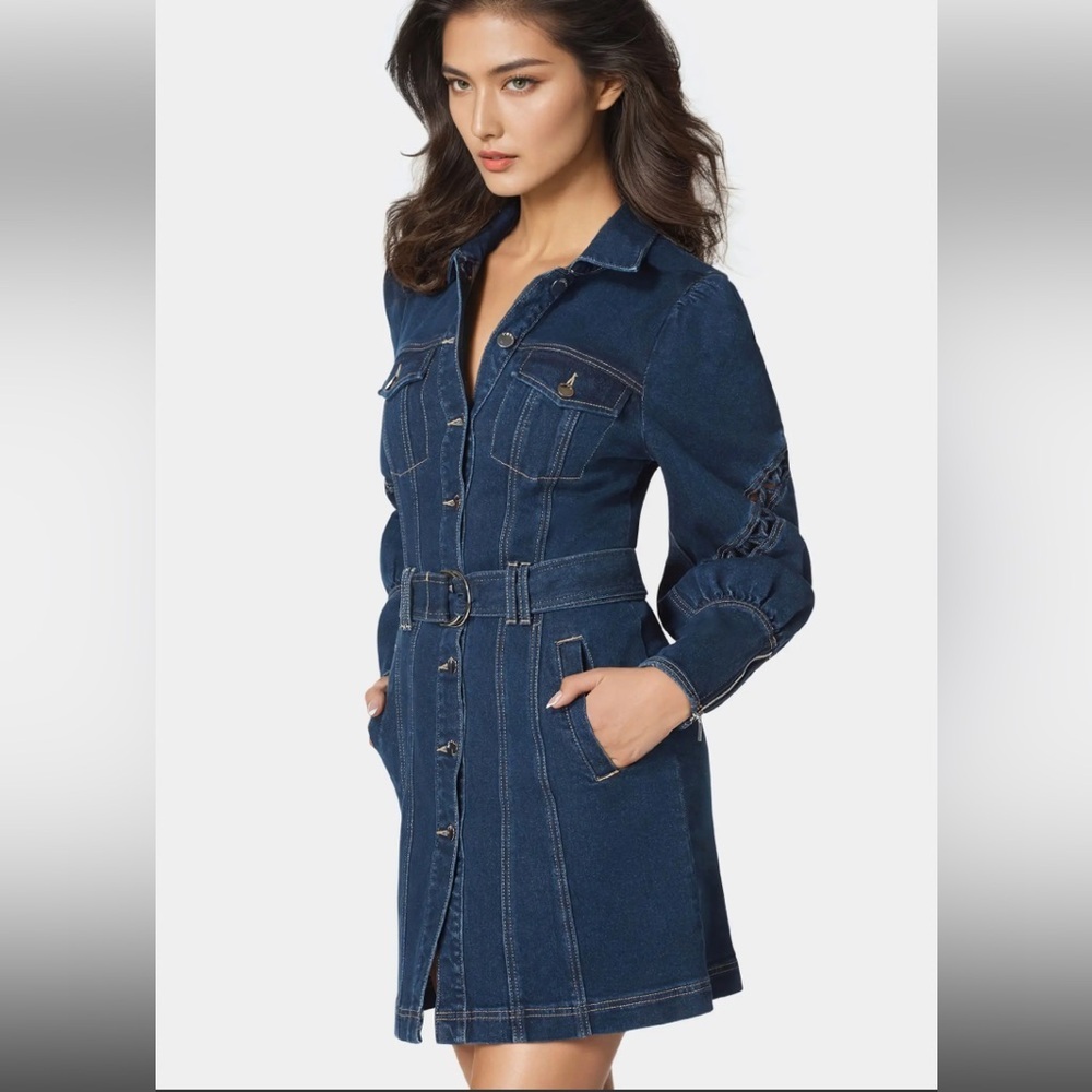 HABITUAL BELTED FRONT BUTTON DENIM DRESS